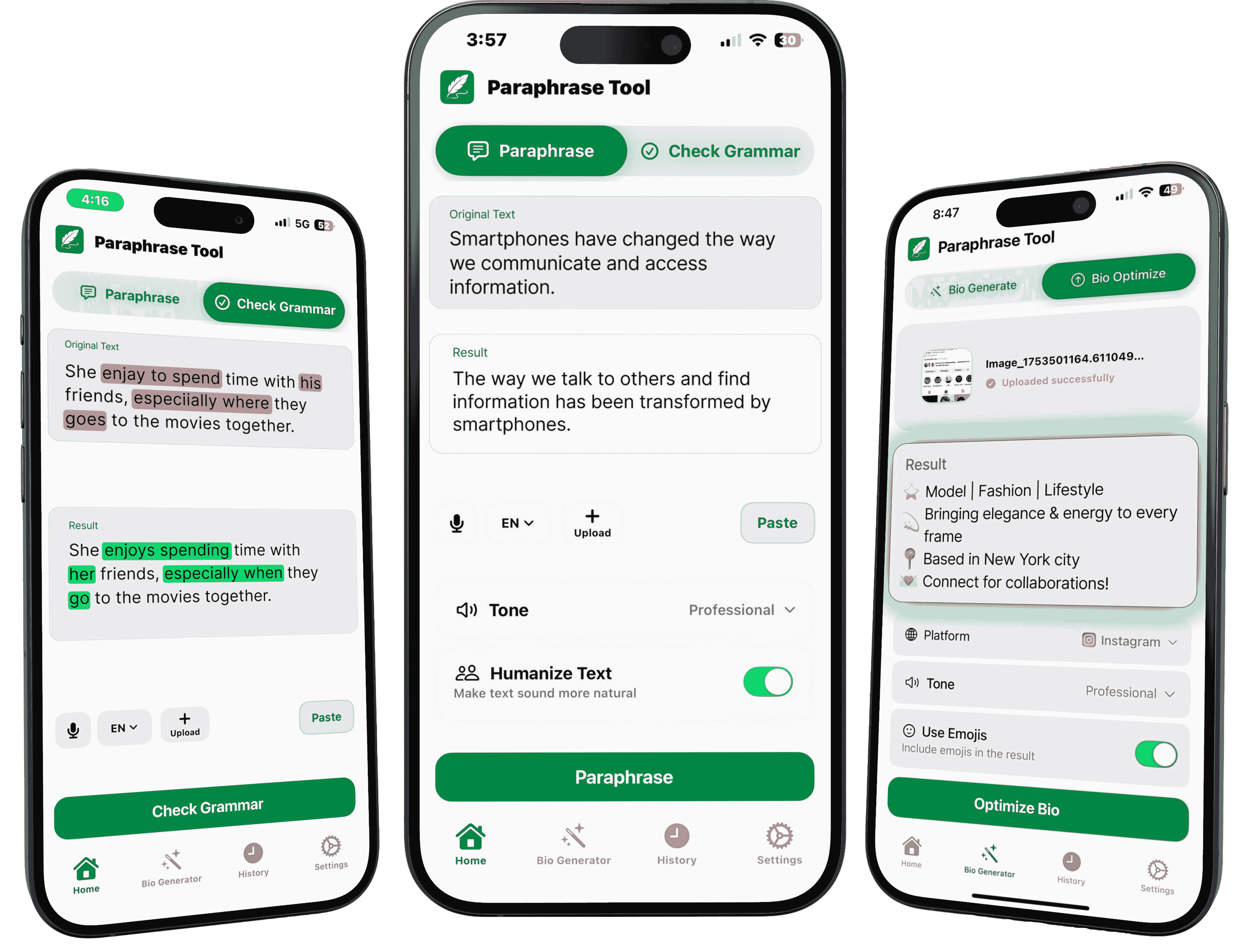 paraphrase tool app interface showing paraphrase tool