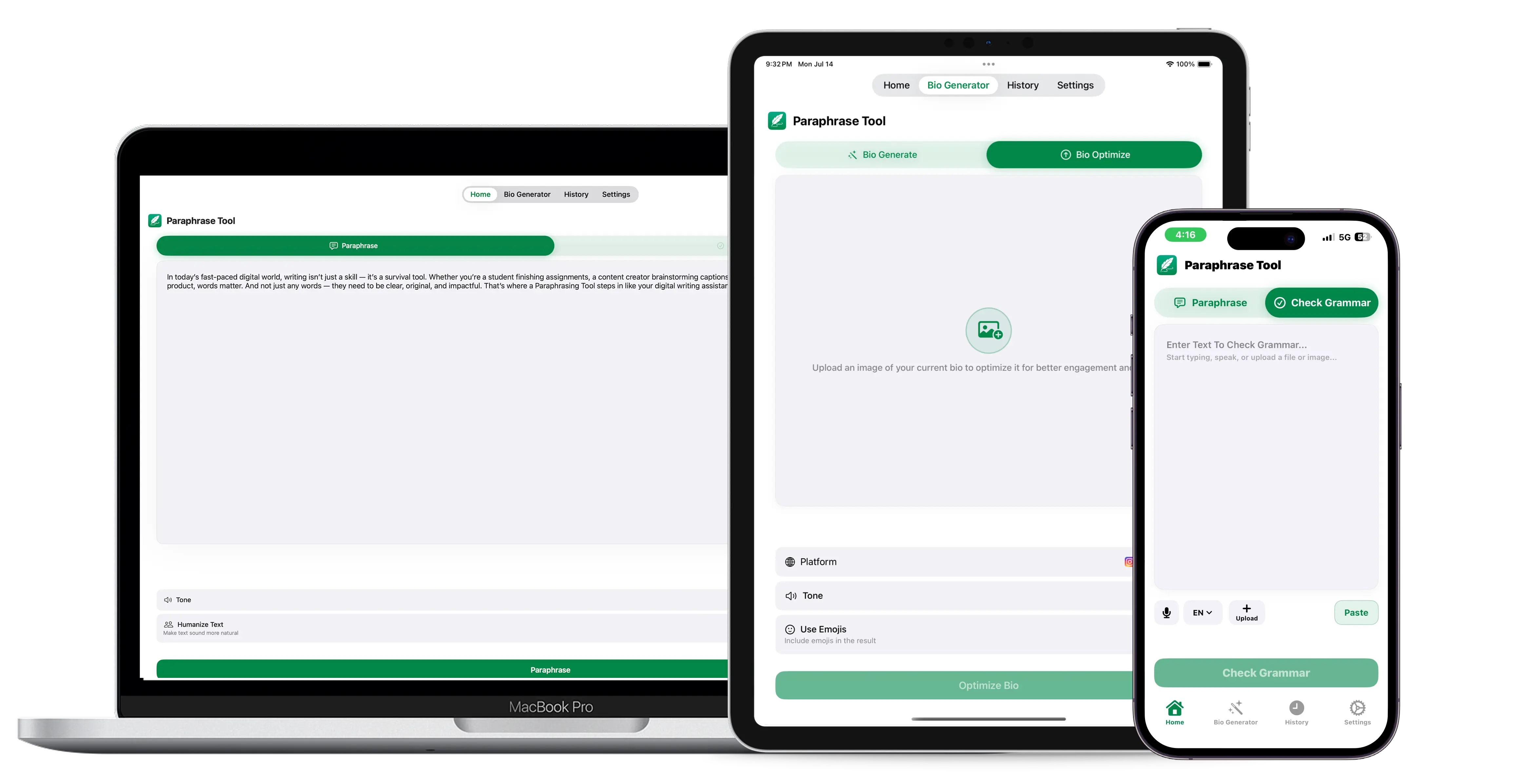 paraphrase tool app interface
